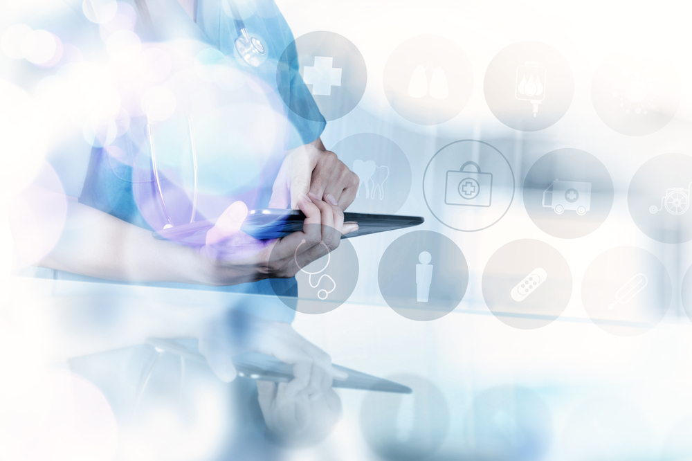 Medicine doctor hand working with modern computer interface as medical concept